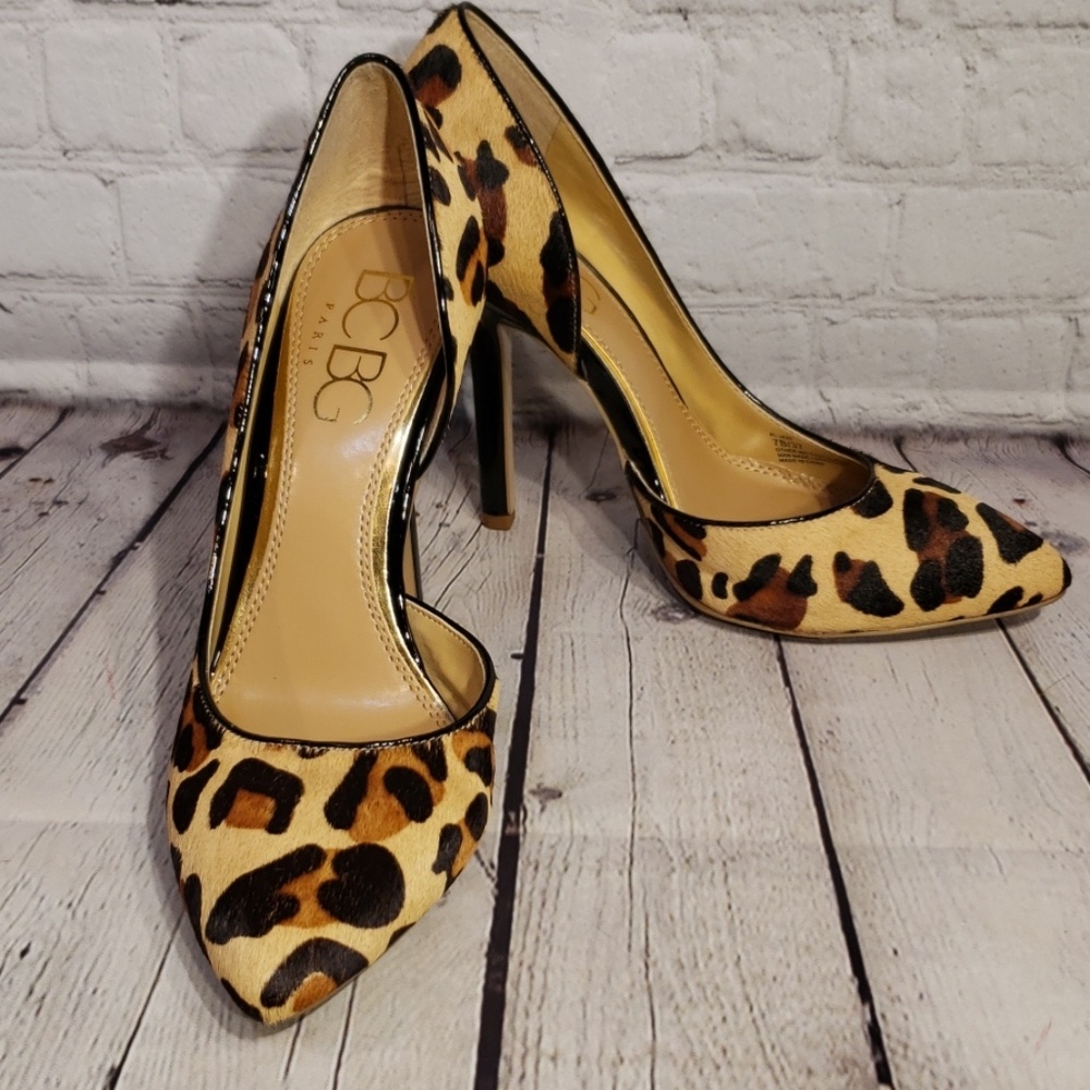 BCBG Leopard Print Pointed Toe Pumps - Tan, Black, Brown